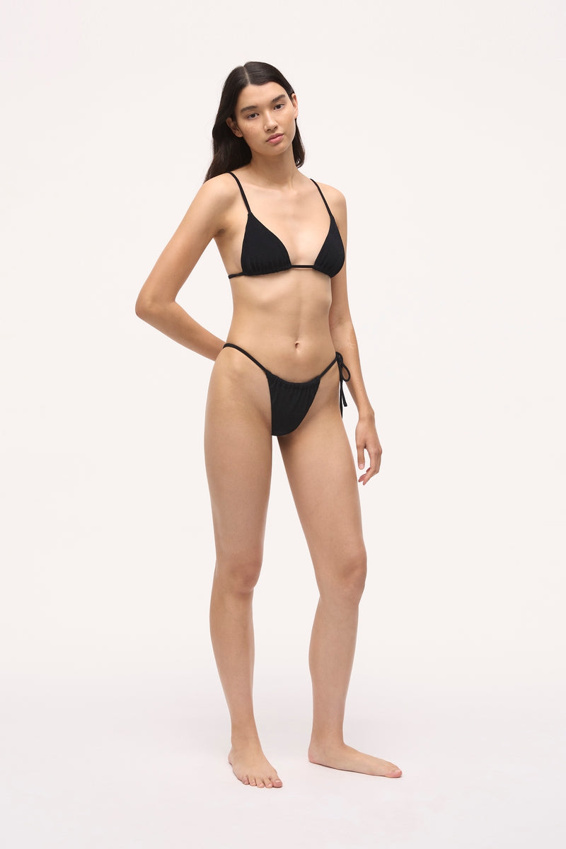 Ava String Bikini Bottom | Micro Terry | Black
